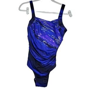 NEW Kirkland Miraclesuit 10 Blue One Piece Swimsuit Slimming Underwire Silver